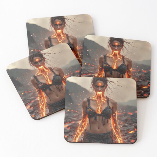 Item preview, In a barren, volcanic landscape, a fierce woman stands amidst jagged black rocks designed and sold by Giuseppe Cammino.