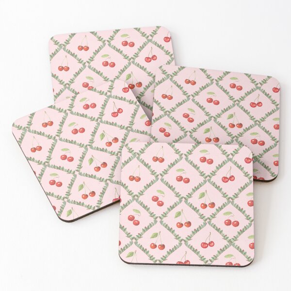 Item preview, Pretty vintage cherries and green leaves trellis pattern - cream red green designed and sold by Bloomery Decor.