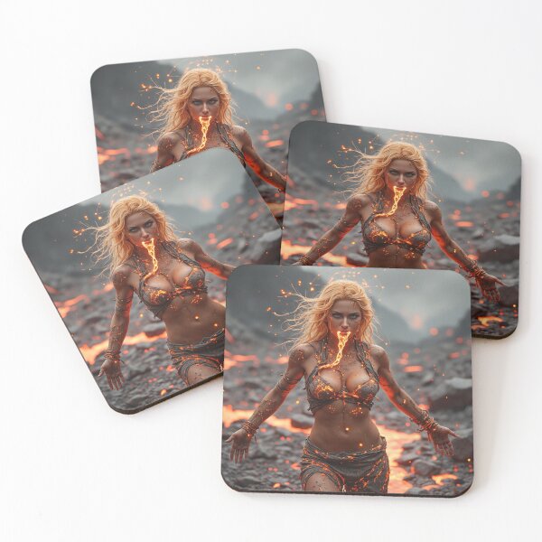 Item preview, In a barren, volcanic landscape, a fierce woman stands amidst jagged black rocks designed and sold by Giuseppe Cammino.