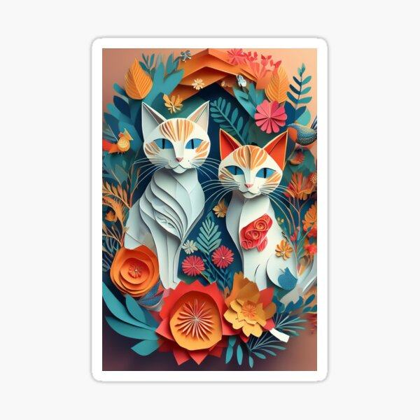 Colrful cats and flowers art Sticker