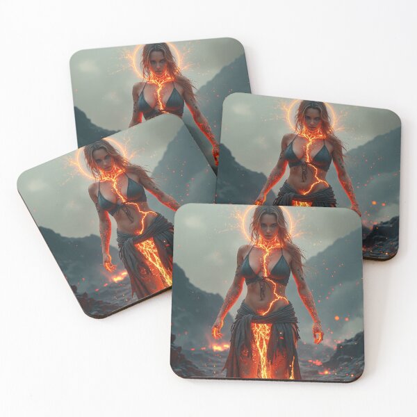 Item preview, In a barren, volcanic landscape, a fierce woman stands amidst jagged black rocks designed and sold by Giuseppe Cammino.