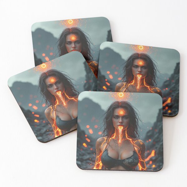 Item preview, In a barren, volcanic landscape, a fierce woman stands amidst jagged black rocks designed and sold by Giuseppe Cammino.