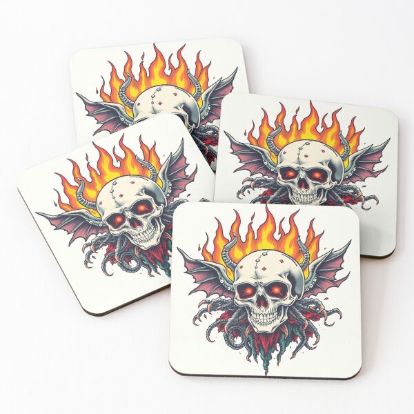 Item preview, Demonic Flaming Evil Heavy Metal Skull Graphic design illustration designed and sold by Vintage Designs +.