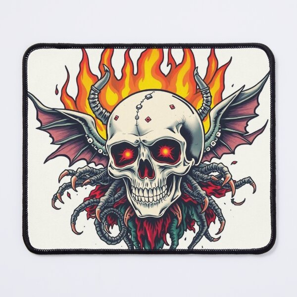 Item preview, Demonic Flaming Evil Heavy Metal Skull Graphic design illustration designed and sold by Vintage Designs +.