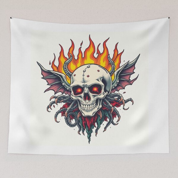 Item preview, Demonic Flaming Evil Heavy Metal Skull Graphic design illustration designed and sold by Vintage Designs +.