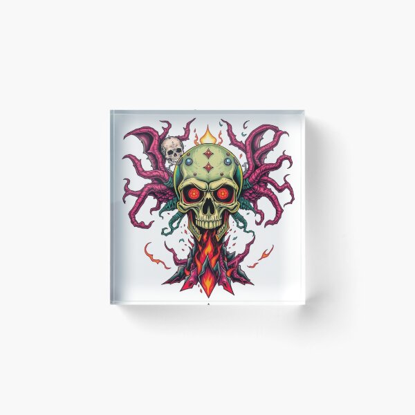 Item preview, Demonic Flaming Evil Heavy Metal Skull Graphic design illustration designed and sold by Vintage Designs +.