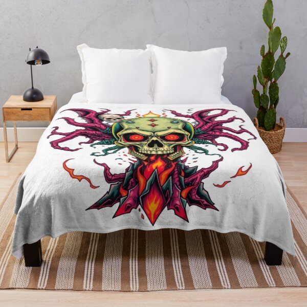 Item preview, Demonic Flaming Evil Heavy Metal Skull Graphic design illustration designed and sold by Vintage Designs +.