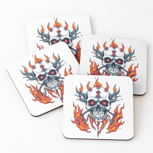 Item preview, Demonic Flaming Evil Heavy Metal Skull Graphic design illustration designed and sold by Vintage Designs +.