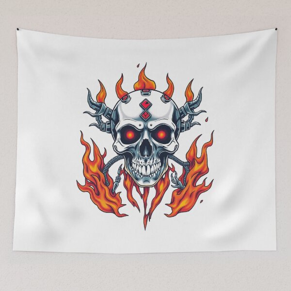 Item preview, Demonic Flaming Evil Heavy Metal Skull Graphic design illustration designed and sold by Vintage Designs +.