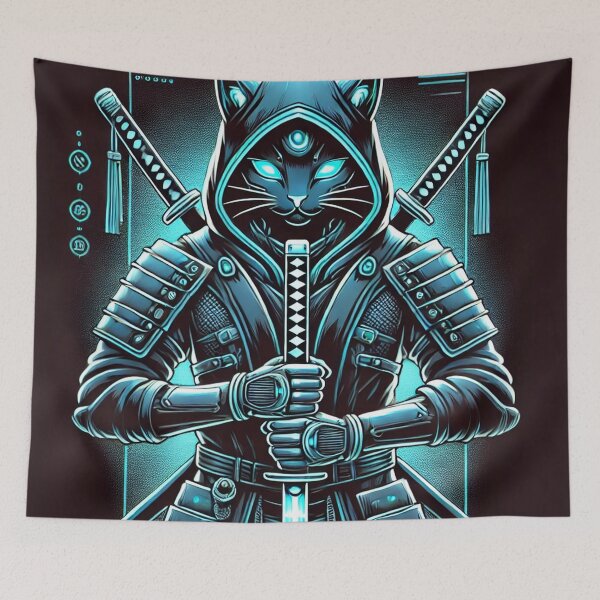 Item preview, Cyberpunk Ronin Cat - Mystical Samurai Assassin designed and sold by PrintFuel.