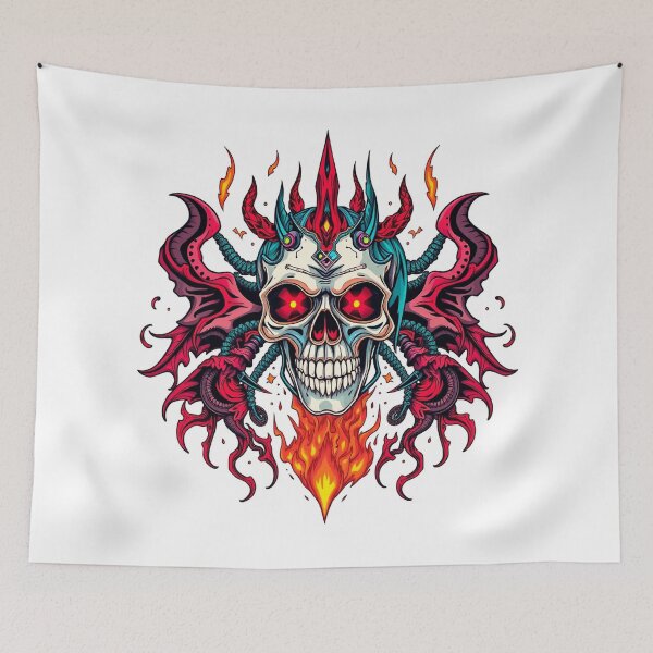 Item preview, Demonic Flaming Evil Heavy Metal Skull Graphic design illustration designed and sold by Vintage Designs +.