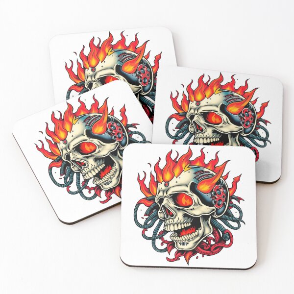 Item preview, Demonic Flaming Evil Heavy Metal Skull Graphic design illustration designed and sold by Vintage Designs +.