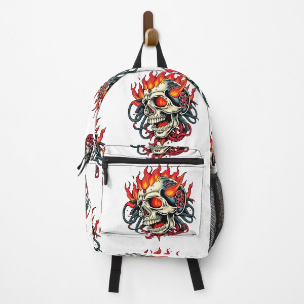 Item preview, Demonic Flaming Evil Heavy Metal Skull Graphic design illustration designed and sold by Vintage Designs +.