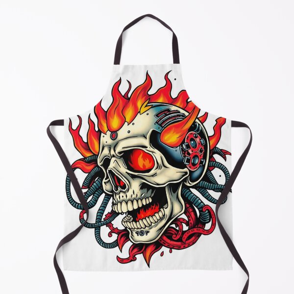 Item preview, Demonic Flaming Evil Heavy Metal Skull Graphic design illustration designed and sold by Vintage Designs +.