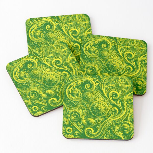 Item preview, Elegant Green and Yellow Intricate Metal Pattern designed and sold by GrizzlyCollective.