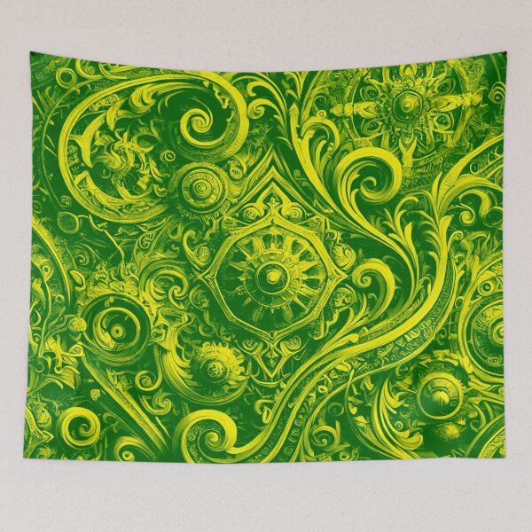 Item preview, Elegant Green and Yellow Intricate Metal Pattern designed and sold by GrizzlyCollective.