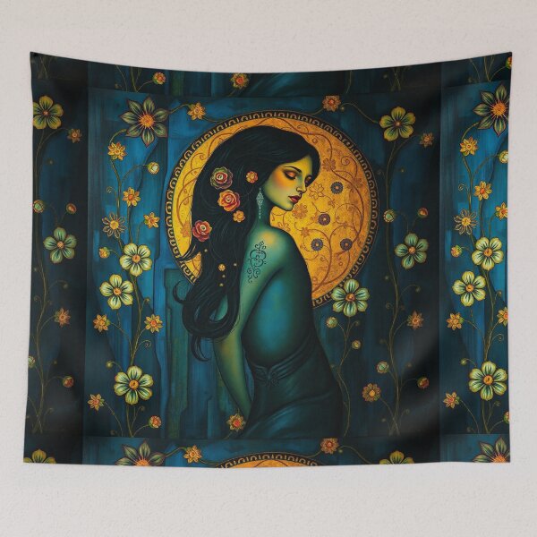 Item preview, Beautiful Dark haired lady illustration inspired by Gustav Klimt designed and sold by Vintage Designs +.