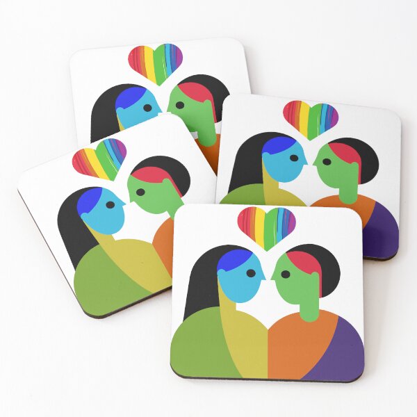 Item preview, Cute LGBT Couple Illustration: Love & Rainbow Hearts Art designed and sold by HippoInkStudio.