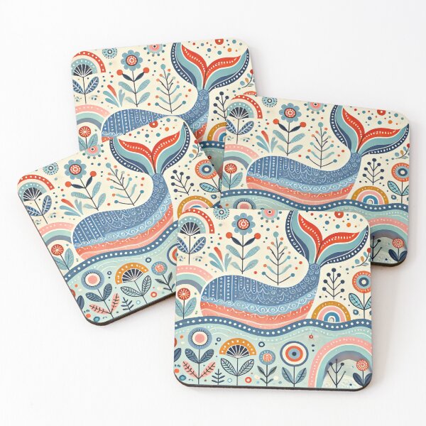Item preview, Scandinavian Folk Art Rainbow Animals - Cute Colourful Whale Tail by heidiannemorris designed and sold by FOLK ART FUSION by heidiannemorris.