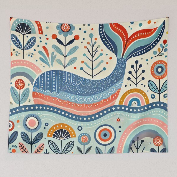 Item preview, Scandinavian Folk Art Rainbow Animals - Cute Colourful Whale Tail by heidiannemorris designed and sold by FOLK ART FUSION by heidiannemorris.