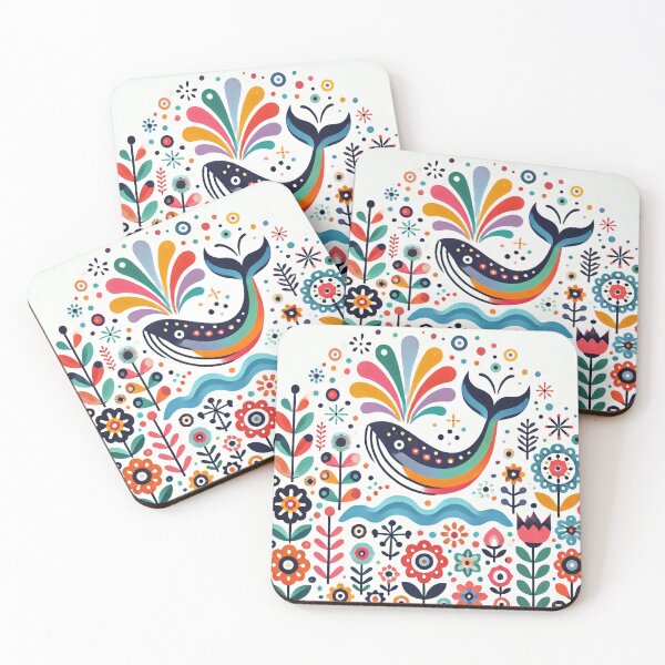 Item preview, Scandinavian Folk Art Rainbow Animals - Cute Colourful Whale by heidiannemorris designed and sold by FOLK ART FUSION by heidiannemorris.
