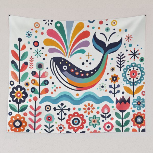Item preview, Scandinavian Folk Art Rainbow Animals - Cute Colourful Whale by heidiannemorris designed and sold by FOLK ART FUSION by heidiannemorris.