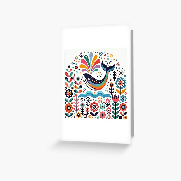Item preview, Scandinavian Folk Art Rainbow Animals - Cute Colourful Whale by heidiannemorris designed and sold by FOLK ART FUSION by heidiannemorris.