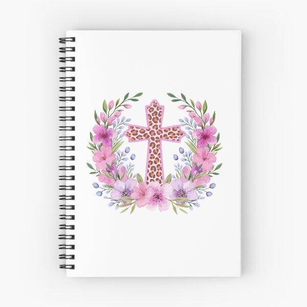 Item preview, Leopard Print Cross with Floral Easter Wreath designed and sold by Cristina Galerina.