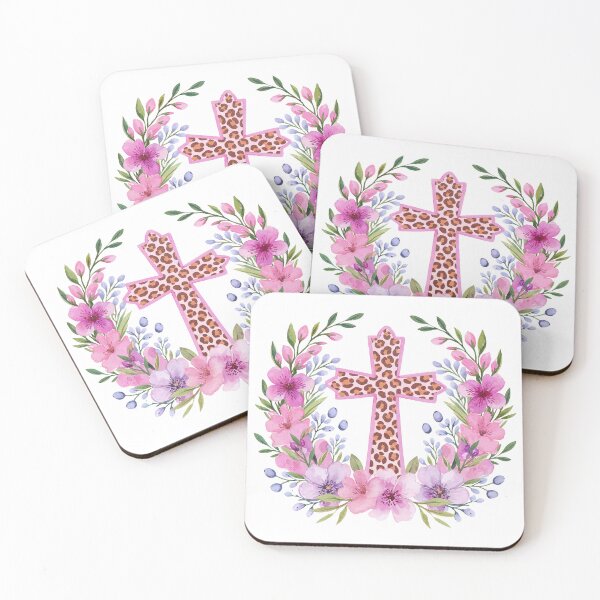 Item preview, Leopard Print Cross with Floral Easter Wreath designed and sold by Cristina Galerina.