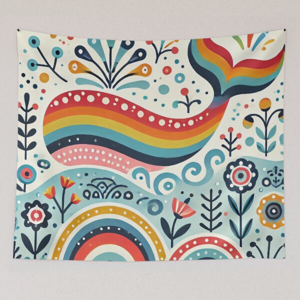 Item preview, Scandinavian Folk Art Rainbow Animals - Cute Colourful Whale Tail by heidiannemorris designed and sold by FOLK ART FUSION by heidiannemorris.