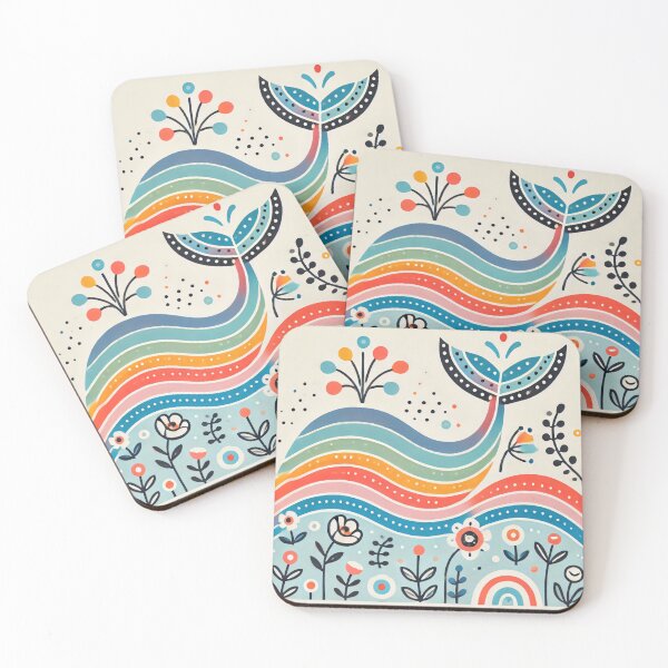 Item preview, Scandinavian Folk Art Rainbow Animals - Cute Colourful Whale Tail by heidiannemorris designed and sold by FOLK ART FUSION by heidiannemorris.