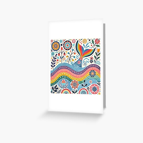 Item preview, Scandinavian Folk Art Rainbow Animals - Cute Colourful Whale Tail by heidiannemorris designed and sold by FOLK ART FUSION by heidiannemorris.
