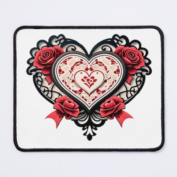Item preview, Elegant Vintage Valentine Heart with Lace, Red Roses, and Ornate Black Border designed and sold by KreaDesignOne.