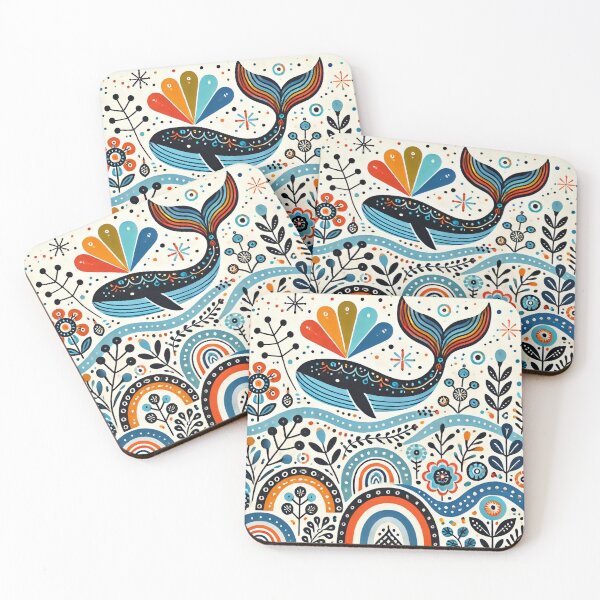 Item preview, Scandinavian Folk Art Rainbow Animals - Cute Colourful Whale Tail by heidiannemorris designed and sold by FOLK ART FUSION by heidiannemorris.
