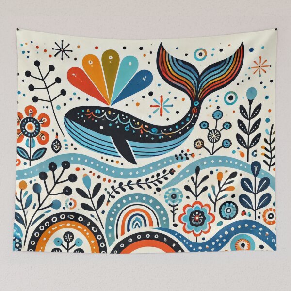 Item preview, Scandinavian Folk Art Rainbow Animals - Cute Colourful Whale Tail by heidiannemorris designed and sold by FOLK ART FUSION by heidiannemorris.