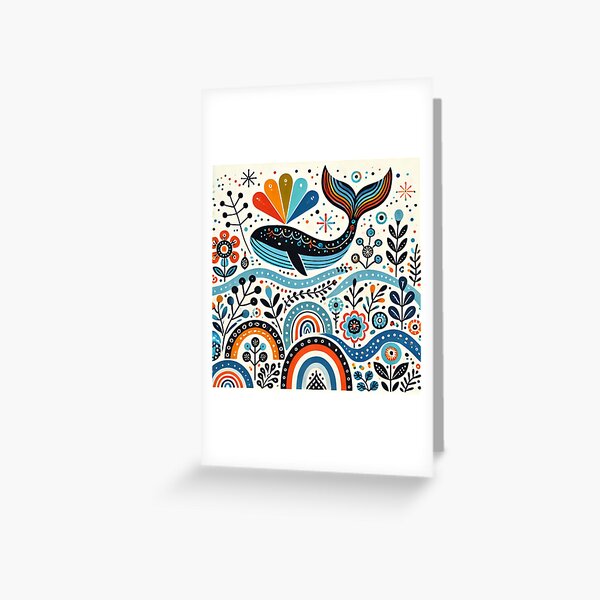 Item preview, Scandinavian Folk Art Rainbow Animals - Cute Colourful Whale Tail by heidiannemorris designed and sold by FOLK ART FUSION by heidiannemorris.