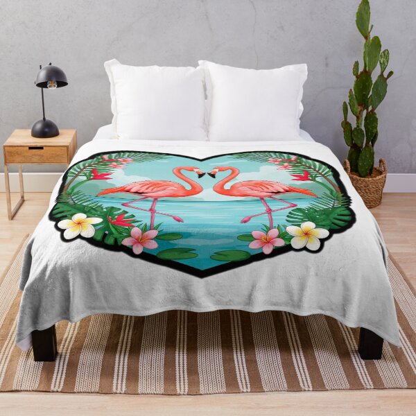 Item preview, Romantic Flamingo Love with Heart Frame, Tropical Flowers, and Lush Green Palm Leaves designed and sold by KreaDesignOne.