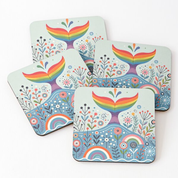 Item preview, Scandinavian Folk Art Rainbow Animals - Cute Colourful Whale Tail by heidiannemorris designed and sold by FOLK ART FUSION by heidiannemorris.