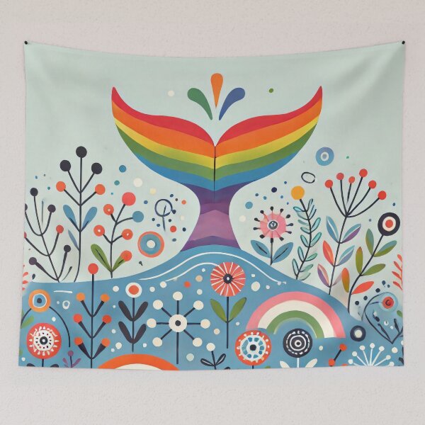 Item preview, Scandinavian Folk Art Rainbow Animals - Cute Colourful Whale Tail by heidiannemorris designed and sold by FOLK ART FUSION by heidiannemorris.