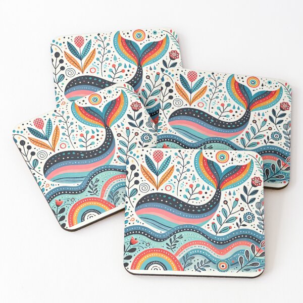 Item preview, Scandinavian Folk Art Rainbow Animals - Cute Colourful Whale Tail by heidiannemorris designed and sold by FOLK ART FUSION by heidiannemorris.