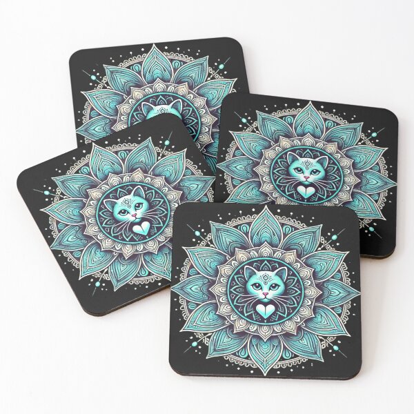 Item preview, Turquoise Cat Mandala Art designed and sold by Desireehaz.