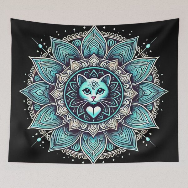 Item preview, Turquoise Cat Mandala Art designed and sold by Desireehaz.