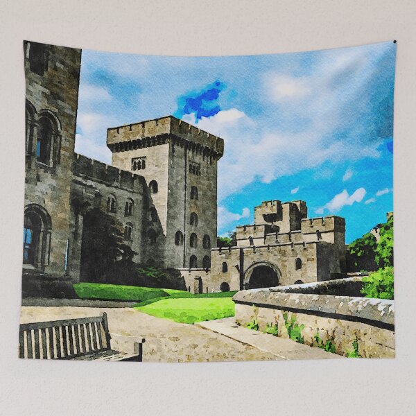 Item preview, Watercolor painting of a historic castle in the Cotswolds, England designed and sold by GestaltImagery.