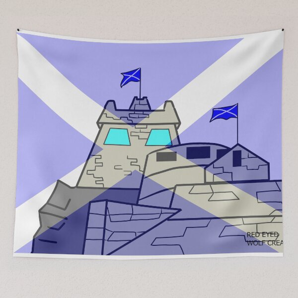 Item preview, Edinburgh Castle with Scottish Flag Overlay – Scottish Pride Cartoon Art designed and sold by RedEyeWolf.
