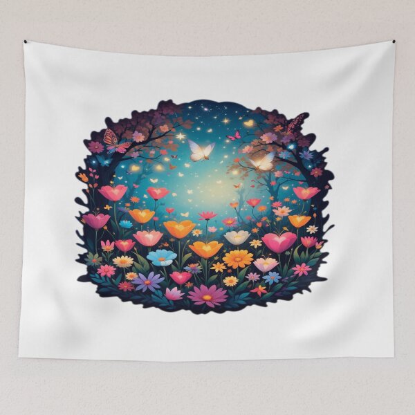 Item preview, Enchanting Love Garden with Glowing Flowers, Butterflies, and Celestial Night Magic designed and sold by KreaDesignOne.