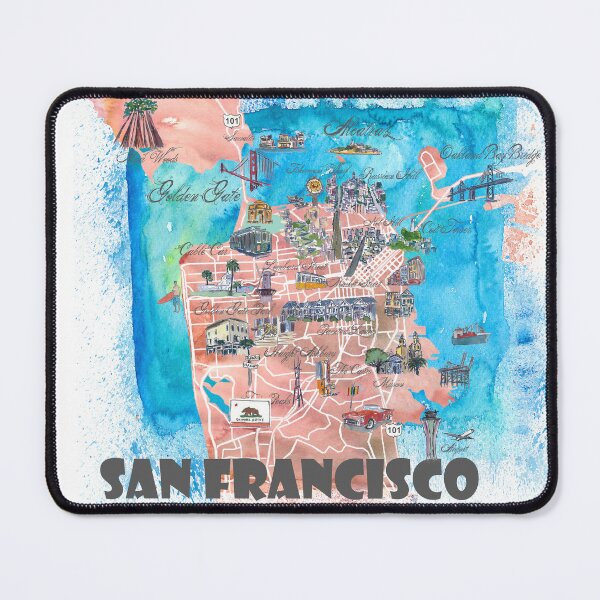 Item preview, San Francisco Illustrated Travel Map with Main Roads, Landmarks and Highlights designed and sold by artshop77.
