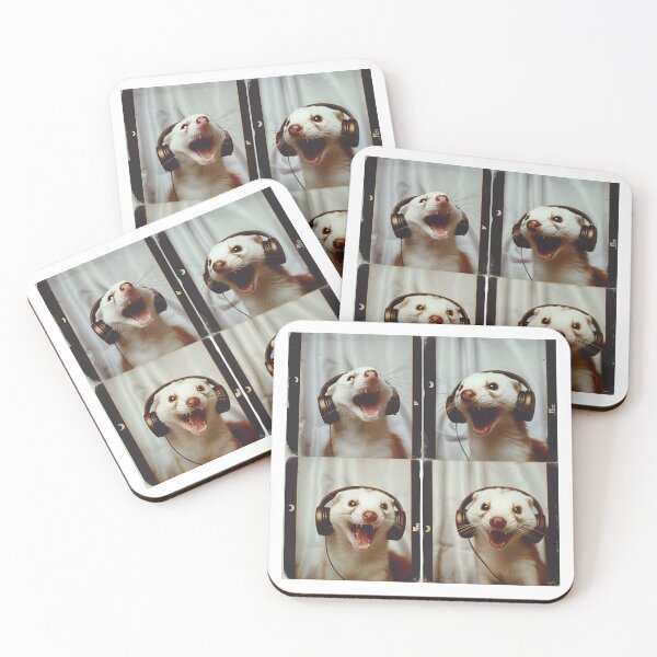 Item preview, Cool White Ferret Wearing Headphones designed and sold by RockFireMerch.