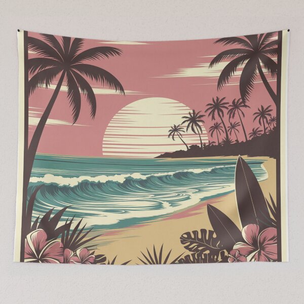 Item preview, Retro Tropical Sunset Beach - Vintage Hawaiian Surf Paradise designed and sold by TopUpDesign.