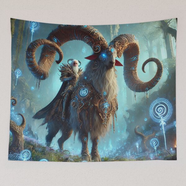 Item preview, Ancient Elvish Warlock Riding Mystical Giant Ram designed and sold by Fantasy Horseys.
