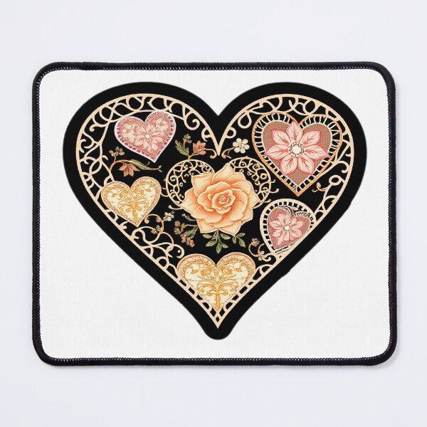 Item preview, Elegant Vintage Hearts with Ornate Floral Patterns, Lace Accents, and a Central Peach Rosev designed and sold by KreaDesignOne.